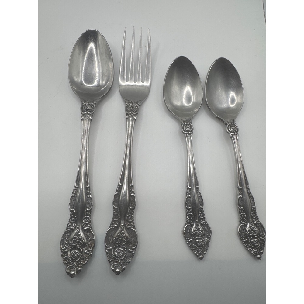 Lifetime Cutlery Crown Royale Stainless Flatware 4pc Set Rose Pattern Japan